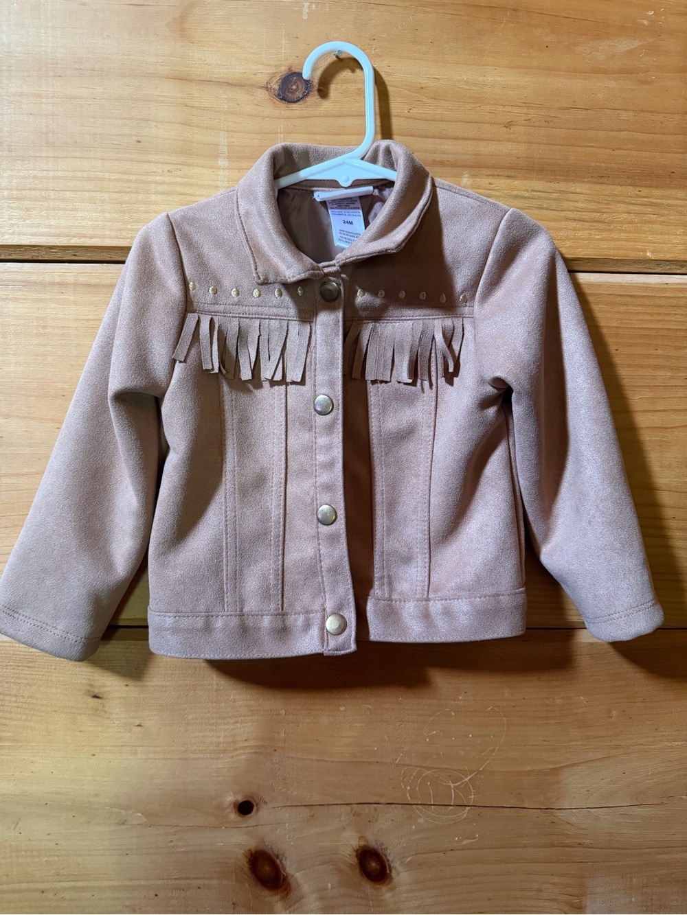 Little Lass Tan Faux Suede Fringe Jacket